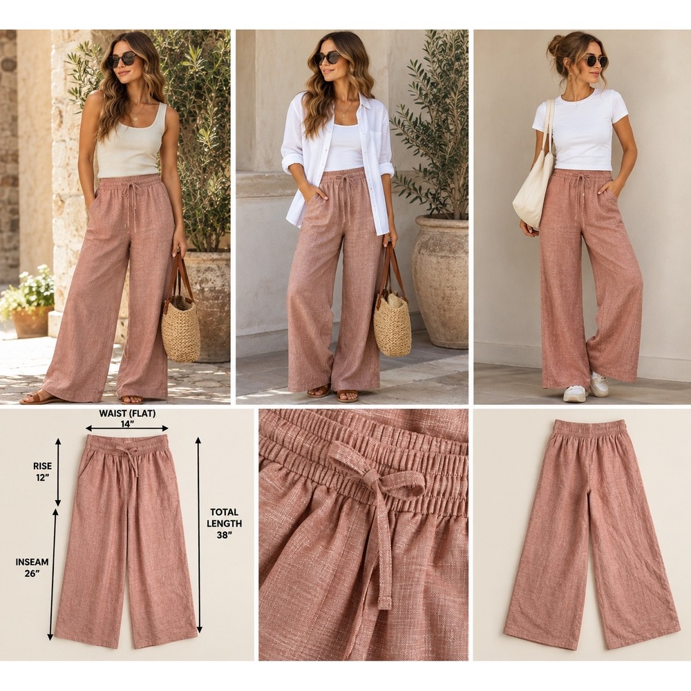 UpWest Linen Wide Leg Pants S Pink Pull On Coastal Resort Vacation Casual
Travel
